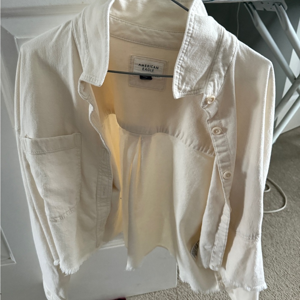 American Eagle Off-White Fringe Detail Top